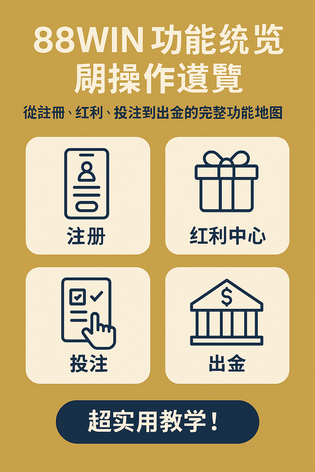 📘 88WIN 功能總覽與操作導覽｜從註冊、紅利、投注到出金的完整功能地圖（2025最新版）