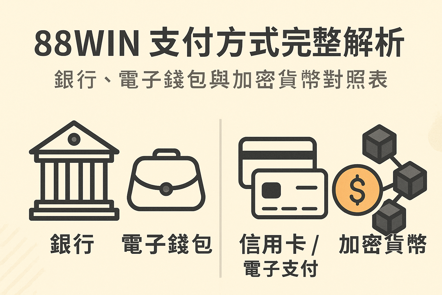 88WIN 支付方式比較表